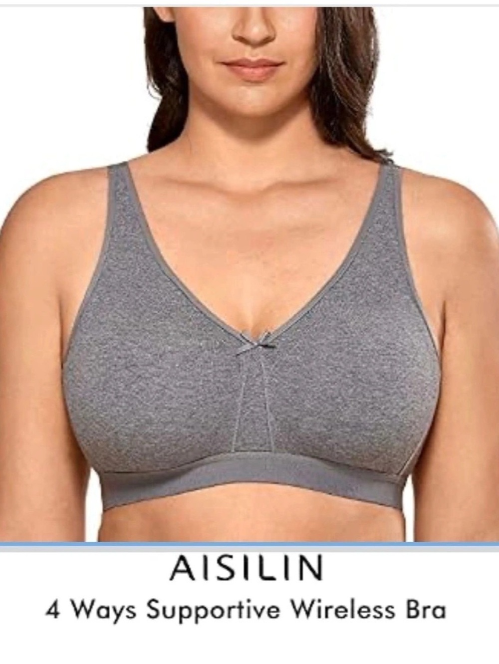 AISILIN 4 Ways Supportive Wireless Bra Wireless Supportive Bra in Gray Size 44G